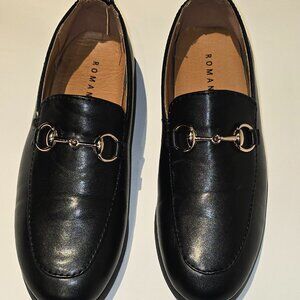 Romano Boys Black Faux Leather Loafers
